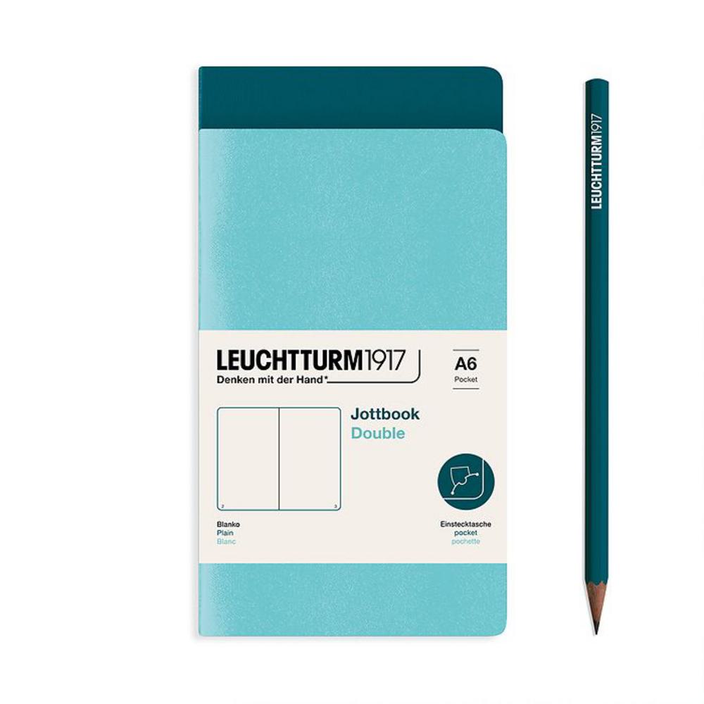 Leuchtturm, Green, Journal, Art & School, A6, Plain, Jottbook Double, Aquamarine & Pacific Green, 724304